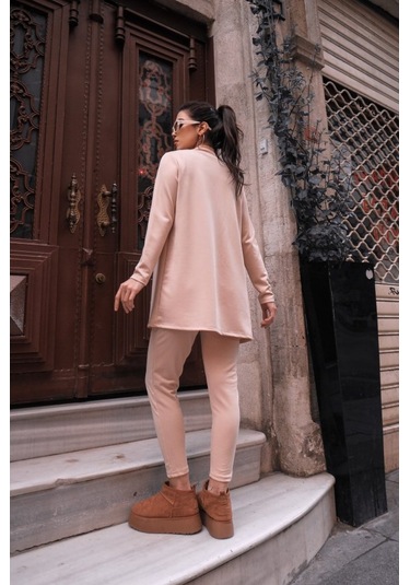 Gülsüm Aydın Kadın Uzun Kollu Krep Üçlü Takım Bej