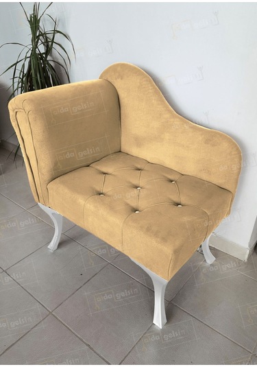 Yeni Model Ters Kol Tekli Köşe Koltuğu Josefin Bench Beyaz Ayak Vizon