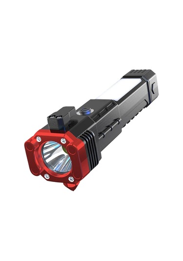 Taşınabilir Led Çok Fonksiyonlu Çalışma Işığı Güç Bankası Acil Durumlar Güvenlik Çekiç Su Geçirmez El Feneri - Kırmızı