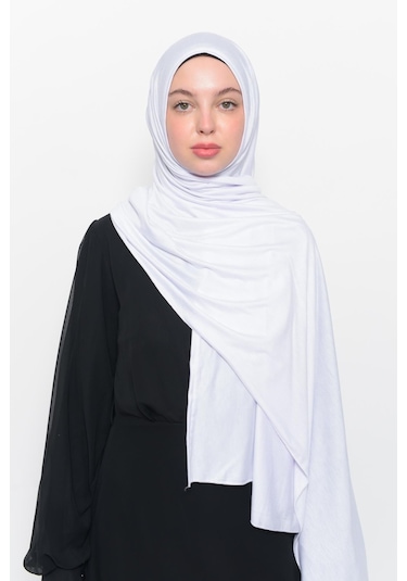 Hazır Pratik Geçmeli Lüks Düz Penye Şal Çapraz Hizalı Beyaz
