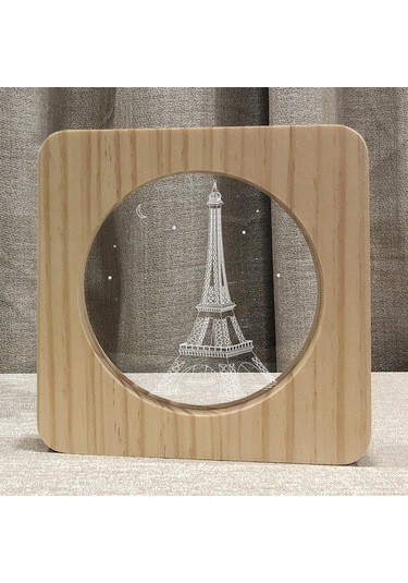 Soulader Ahşap Eyfel Kulesi Tasarımı Usb Şarjlı Dekoratif Gece Lambası Beyaz