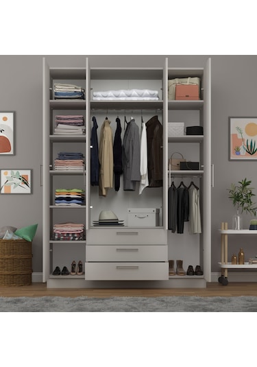 4 Kapaklı Gardırop 160cm Kül Gri