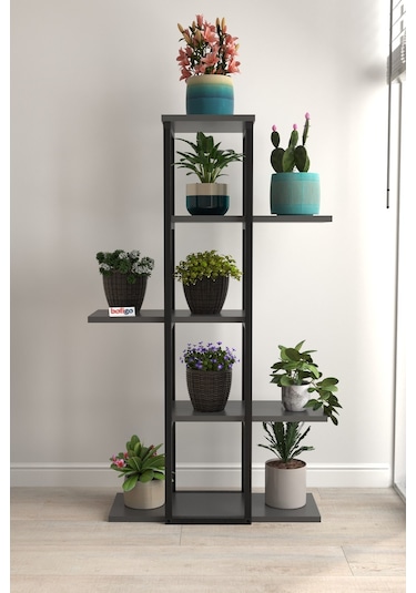 Bofigo 5 Raflı Çiçeklik Rafı Saksılık Standı Dekoratif Aksesuar Rafı Saksılık Papatya Antrasit Antrasit