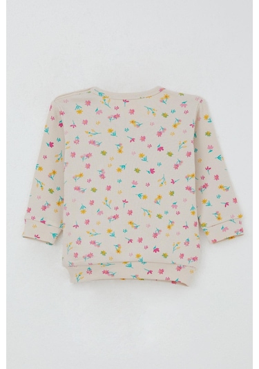 Breeze Kız Bebek Pijama Takımı Omuzdan Patlı Renkli Çiçek Desenli 4 Ay-1 Yaş, Krem Krem