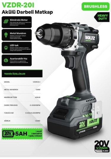 Voltz VZDR-20I Akülü Darbeli Matkap
