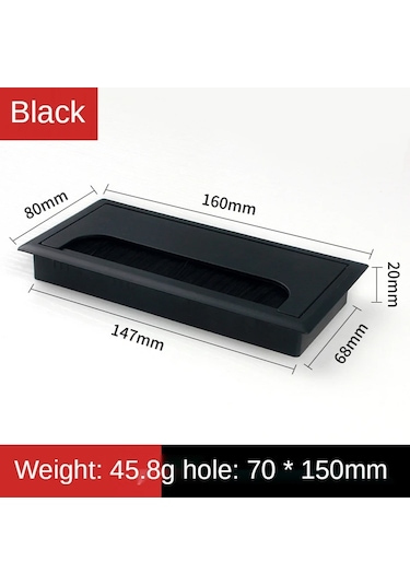 Sones Abs Masa Dikdörtgen Kablo Deliği Kapağı Çıkış Portu Fırçalı Pc Masası Kablo Düzenleyici, Boyut: 80x160mm Siyah