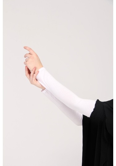 Likralı Kaymayan Kurtarıcı 1 Çift Tesettür Kolluk Beyaz