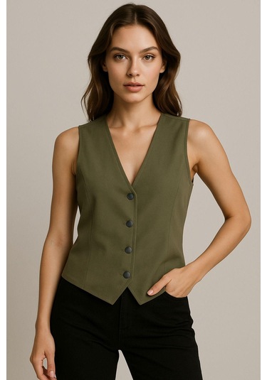 Kadın Keten Yelek Düğmeli, Astarsız, V Yaka Yazlık Şık Yelek Doğal Kumaş Rahat Kalıp Çok Renkli