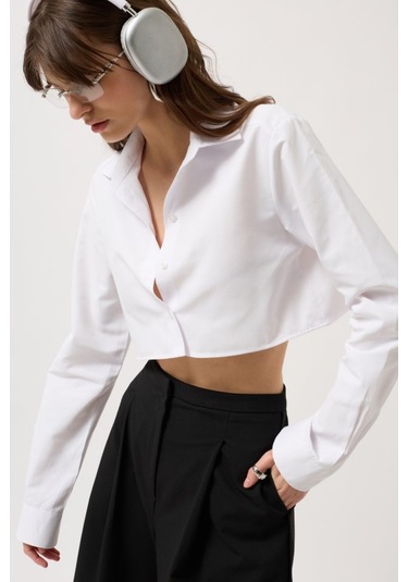 Basic Crop Gömlek Beyaz