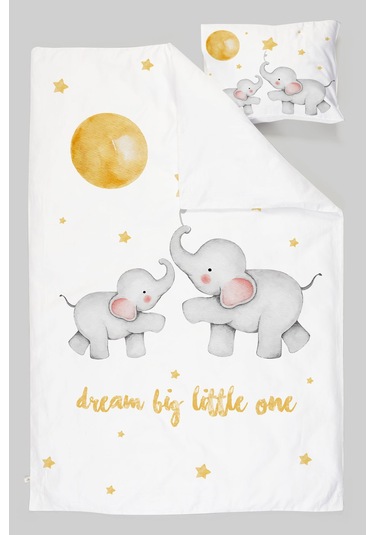 Organik Tek Kişilik Nevresim Takımı 160x220 - Hayalperest Fil Renkli