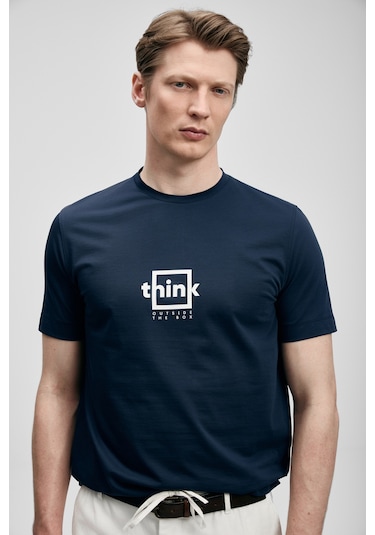 Lufian Thınk Modern Grafik T- Shirt Lacivert Lacivert 111020310100200 Lacivert