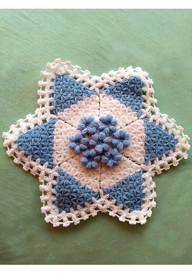 Mavi Çiçekli El Örgüsü Banyo Lifi