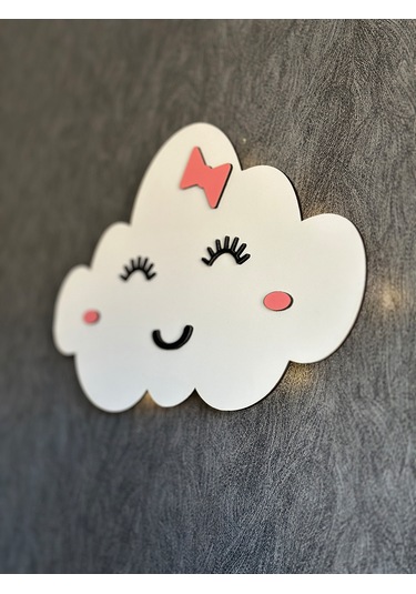 Led Işıklı Çocuk Odası Duvar Dekorasyon Gülen Bulut Kız Çocukları İçin