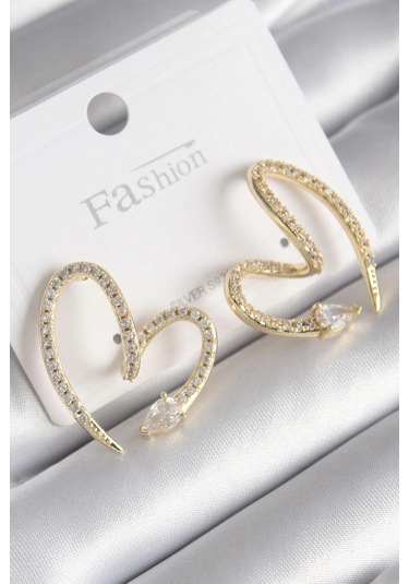 Dodes Dodes Pirinç Gold Renk Zirkon Taşlı Yılan Kalp Model Kadın Küpe Tg27bkp9741 Çok Renkli