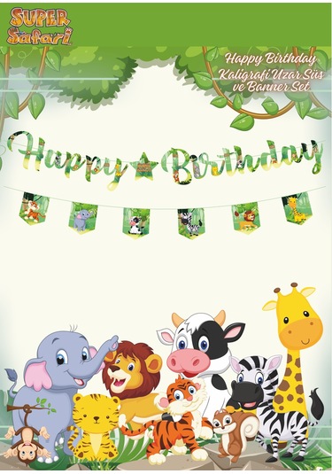 Safari Happy Birthday Kaligrafi Ve Banner Set Tüm Yaşlar