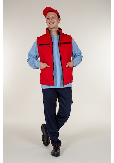 Kırmızı Kışlık Yelek Içi Polar Ve Çok Cepli