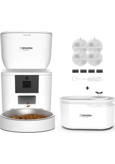 Xenon Smart Akıllı Otomatik Beyaz Mama Kabı Ultra Sessiz Su Şelalesi ve Yedek Filtre 3'lü Pet Seti