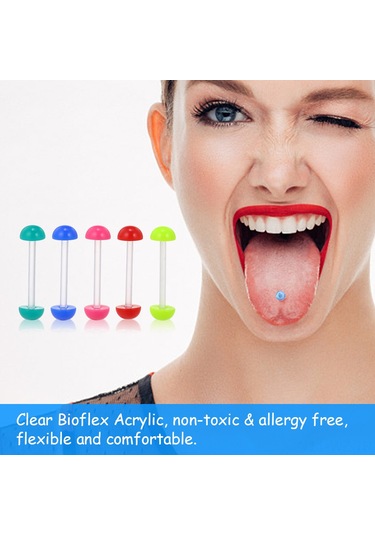 Wezone 19'lu Multicolor Akrilik Piercing Seti - Dil Ve Göğüs İçin Esnek, Alerjiye Dayanıklı, Kolay Kurulum - 1.6mm Çaplı, 16mm Uzunlukta Diğer