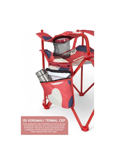 Perilla Qufi Termal Cepli Katlanır Telefon Tutma Aparatlı Kamp Piknik Sandalyesi Rejisör Koltuğu - Kırmızı Kırmızı