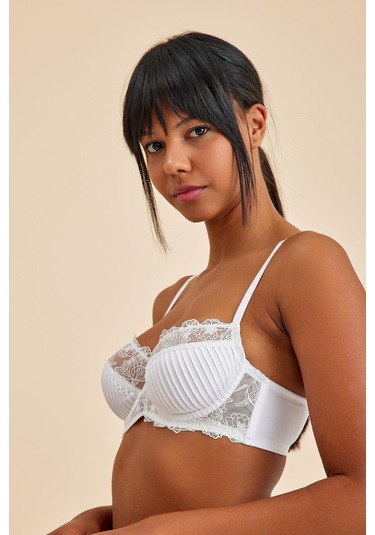 Paris Ekru Balenli Dantelli Dolgusuz Toparlayıcı Balkonet Sütyen ekru