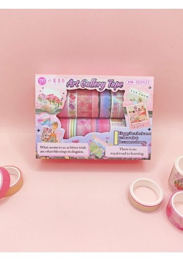 Art Vintage Washi Tape Bant Yapışkanlı Maskeleme Kağıdı Desenli Bant 12'li - Pembe Van Gogh Tabloları 1