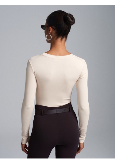 Dilvin 32695 Uzun Kollu Bodysuit-taş Taş