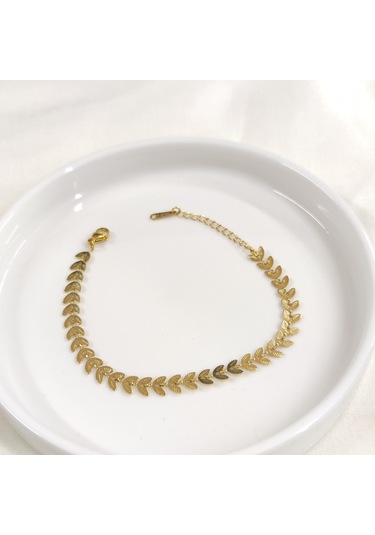 Yaprak Desen Çelik Bileklik 17 Cm + 3 Cm Beyaz