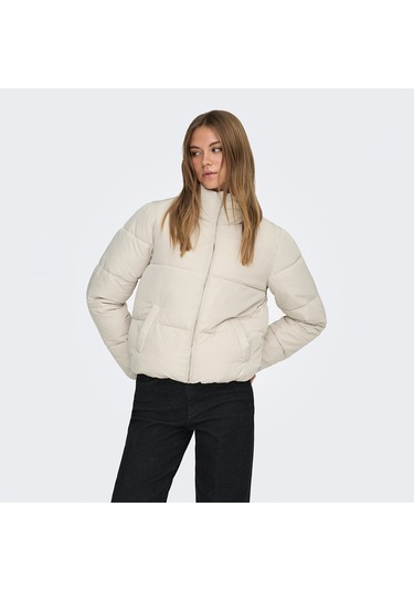 Jacqueline De Yong Newerica Life Short Padded Kadın Ekru Dik Yaka Ceket Ekru