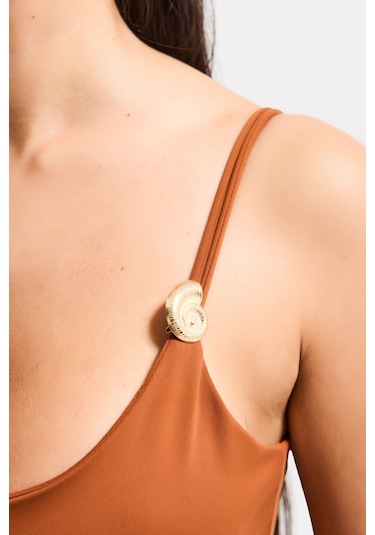 Kadın Camel S6-55 Askılı Aksesuar Detaylı Çıtçıtlı Body Kiremit