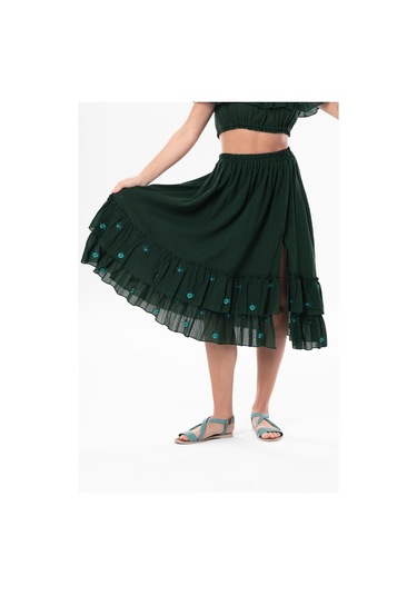 Lavinya Vual Nakışlı Uzun Yazlık Etek Yeşil Ysl-yeşil Yeşil