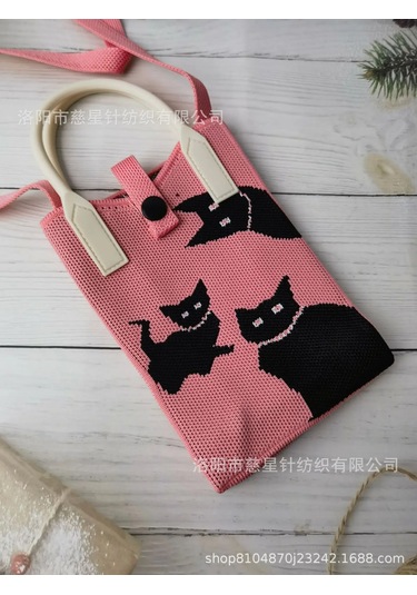 Yaz Sıcak Satış Sezon Örme Küçük Kare Çanta Kaliteli Çanta Crossbody Cep Pink Three Cats Pembe
