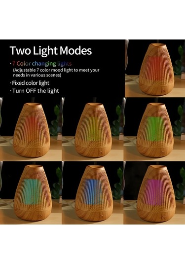 Techbloom Light Wood Grain Ahşap Desenli Aroma Difüzörü Soğuk Sis Nemlendirici Esansiyel Yağlar Uyumlu Sessiz Taşınabilir 7 Renk Led Işık Usb Güçlü Ev Yatak Odası Ofis Masaüstü Ahşap