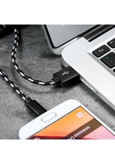 Mufunye 2m Uzunluklu Usb Type-c Şarj Ve Veri Kablosu - Nylon Kablo, Aluminyum Uç - Huawei, Xiaomi Ve Diğer C Port Cihazlar İçin Siyah