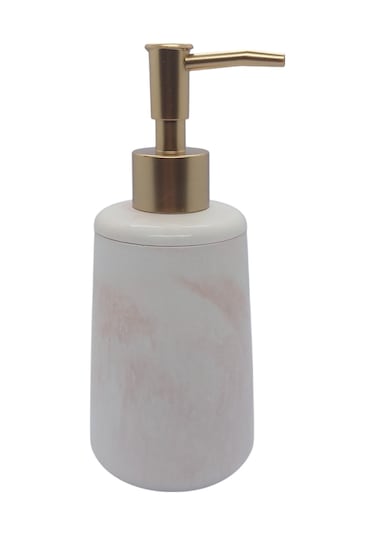 2 Li Taş Banyo Seti Beyaz - Kahverengi Mermer Desenli Aıvı Sabunluk Ve Giderli Katı Sabunluk 18 Cm Beyaz