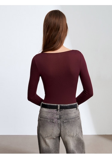Dilvin 32311 Dantelli Kaşmir Bluz-Mürdüm