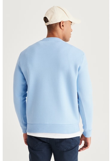 AC&Co / Altınyıldız Classics Erkek Acık Mavı Standart Fit Normal Kesim İçi Polarlı Bisiklet Yaka Sweatshirt Açık Mavi