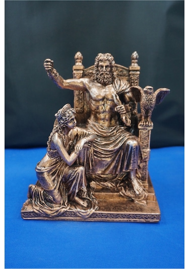 Zeus Ve Hera Mitolojik Heykel 30 Cm Dekoratif Biblo, Ev & Ofis Hediyelik Aksesuar Bakır