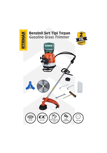 RTRMAX RTM9640 Benzinli Sırt Tipi Tırpan 63Cc 3.0Hp (Tırpan Bıçağı,Misina Başlığı,Tırpan Testeresi Hediye)