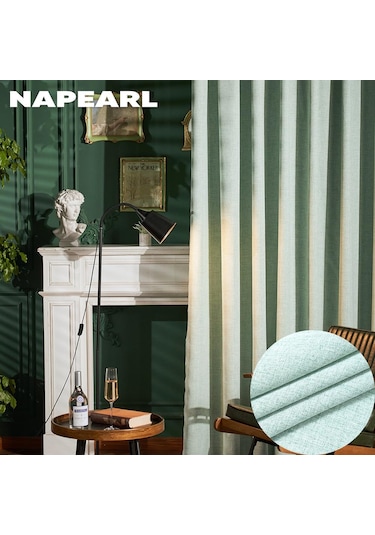 Yeşil 1 Adet Napearl Düz Renk Taklit Keten Pencere Tül Oturma Odası Perdesi Sırf Perde Mutfak Kapı Yatak Odası Perdesi W100cm X L200cm