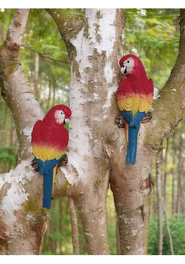 2 Adet Kırmızı El Boyaması Muhabbet Kuşu Duvar Balkon Bahçe Süsü