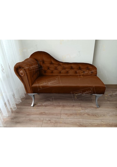 Dekoratif Bihter Koltuk Josefin Puf 130 Cm Gümüş Ayak Kahve