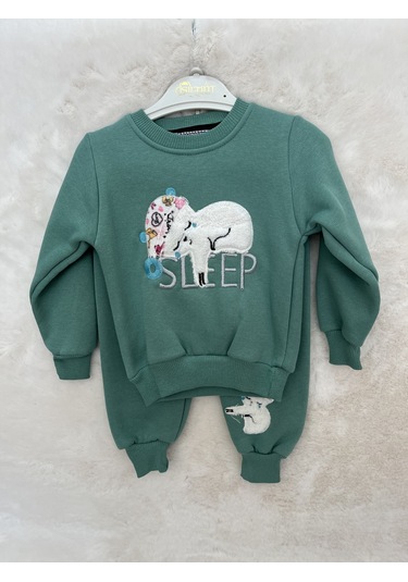 Kedi Desenli Üç İplik Takım Yeşil