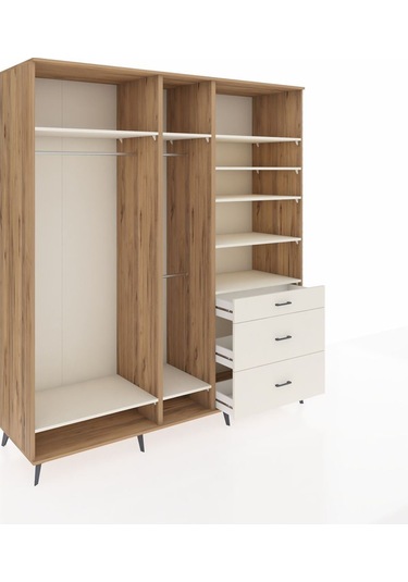 Kronos Dolap 9 Raflı 3 Çekmeceli 3 Askılı 220x59x243 Çam-aytaşı/aytaşı Aytası/aytası