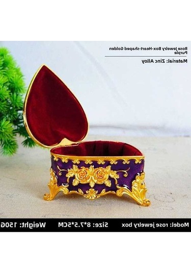 Besthome1 Yüksek Kaliteli Metal Kumpaslı Kalp Desenli Altın-mor Mücevher Kutusu - Ev Dekorasyonu & Saklama Aleti