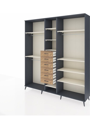 Hyperion Dolap 10 Raflı 6 Çekmeceli 3 Askılı 220x44x243 Antrasit-aytaşı/çam Aytası/atlas Çam