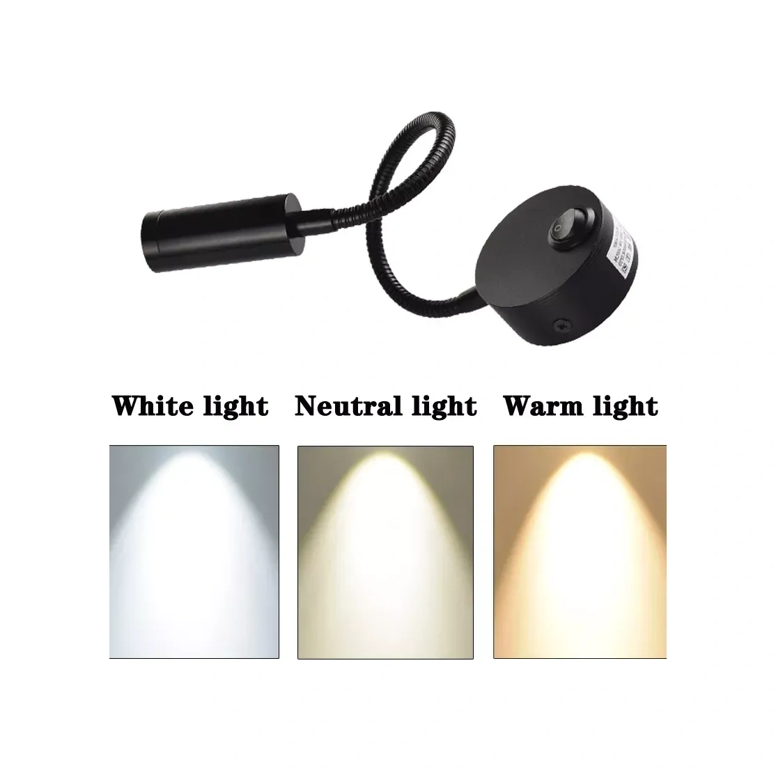 Konesam 3w Led Duvar Lambası, Esnek Anahtar, 7.5cm Çap, 29cm Yükseklik, Alüminyum Gövde Ve Abajur Siyah