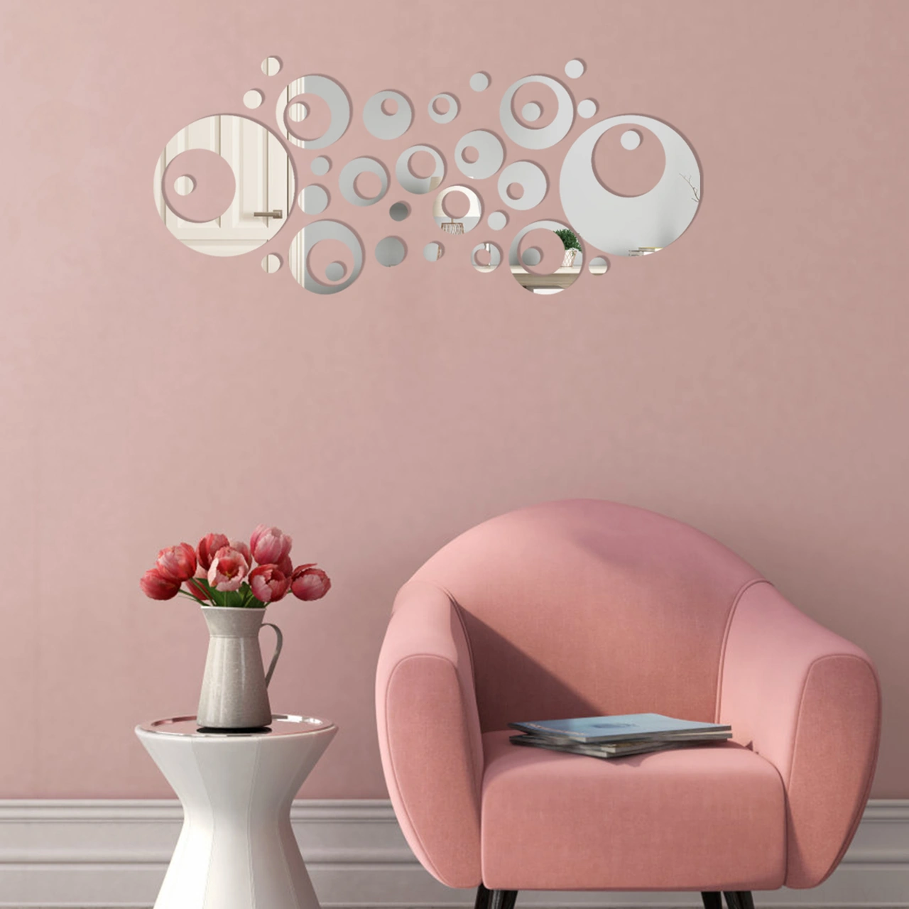 Dianziye 32 Adet/set Akrilik Yansıma Sticker, Ev Salonu Yatak Odası Dekorasyonu İçin, Gerekli Çift Taraflı Sticker İle, Gümüş Renkli Gümüş