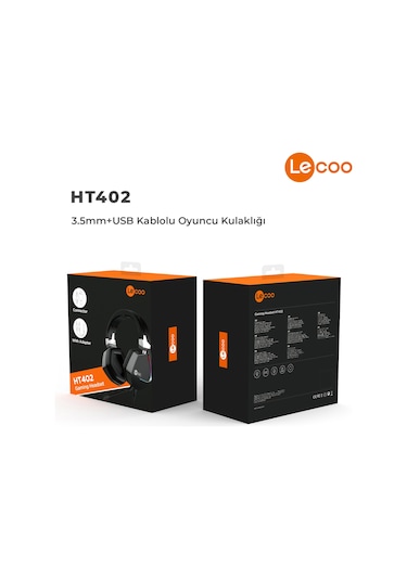Lecoo HT402 USB + 3.5 MM Jack Kablolu RGB Çıkartılabilir Mikrofonlu Kulak Üstü Gaming Kulaklık