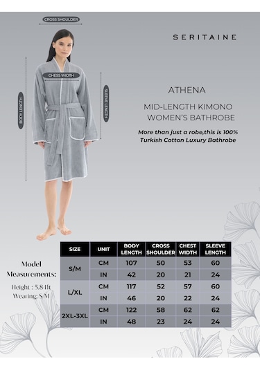 Athena Kimono Kadın Bornozu- Gri %100 Pamuk Gri