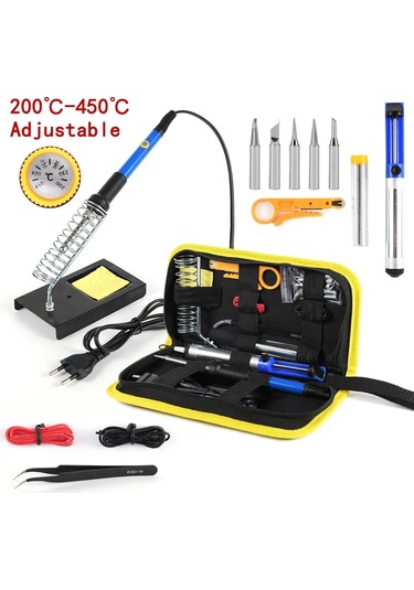 Blue 220v 60w Ayarlanabilir Sıcaklık Havya Kiti 15 1 Havya